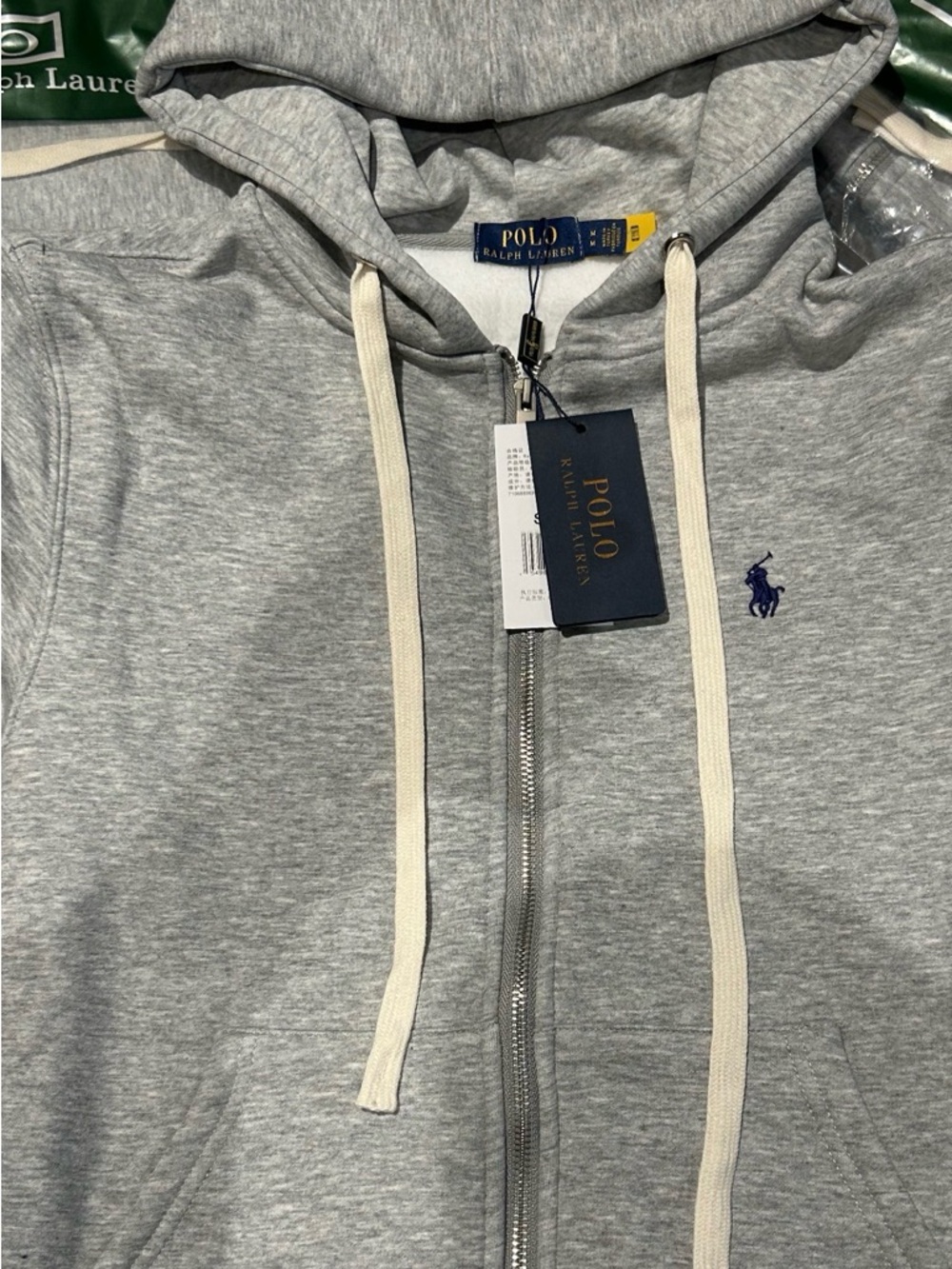 Ralph Lauren Light Gray Zip-Up Hoodie with Navy Tag